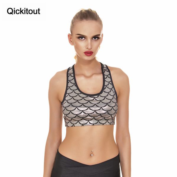 

wholesale-qickitout bra 2016 fashion women mermaid scales push up sports bras padded bras for running fitness gym sport bra, Black;white