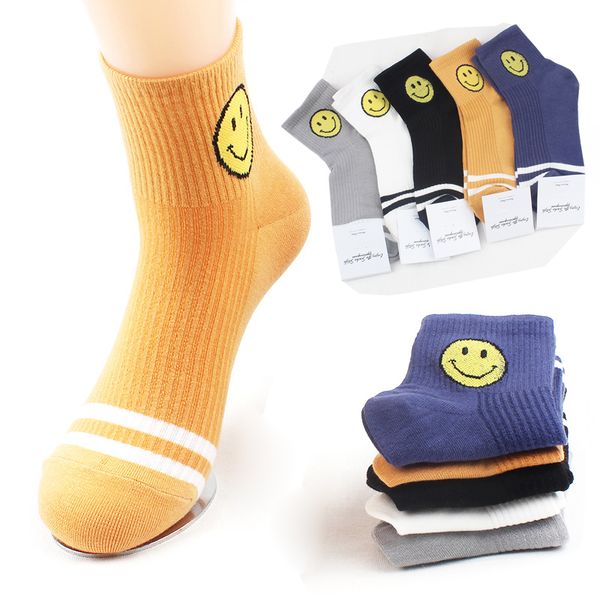 

5 colors available emoji socks women cartoon smile face emoticon casual sports art sock calcetines mujer men cotton striped socks, Pink;yellow