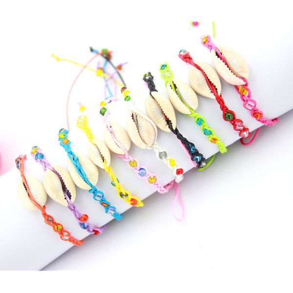 Conchiglie di mare colorate Conchiglia e perline aryliche Bracciale dell'amicizia di canapa Braccialetti Hippie tessuti a mano per i migliori amici