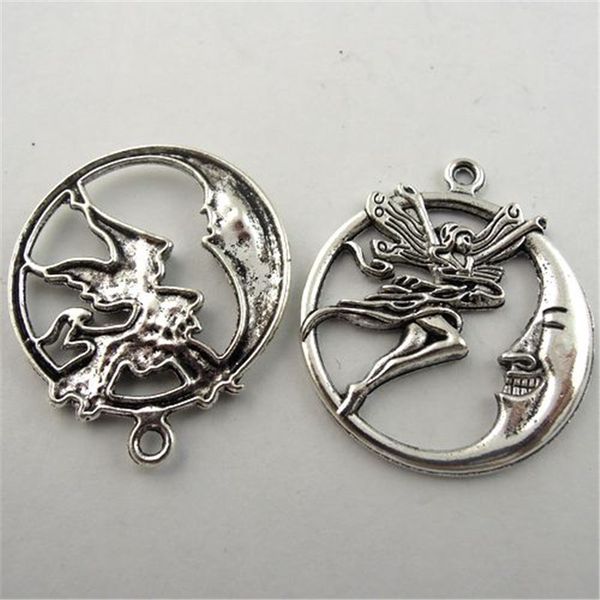 

10pcs/pack antique silver moon angel zinc alloy pendant charm jewelry finding 28*2mm au08739 jewelry making, Bronze;silver