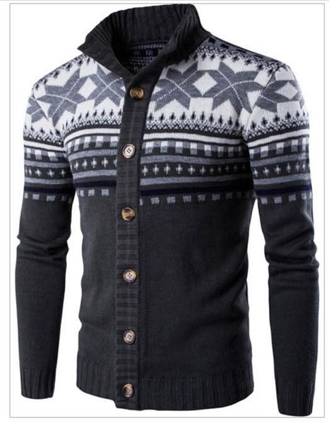 

jacquard swatshirt men 2018 part knitted contrast color design stand collar long sleeve single breasted men sweatshirt coats fashion casual, Black