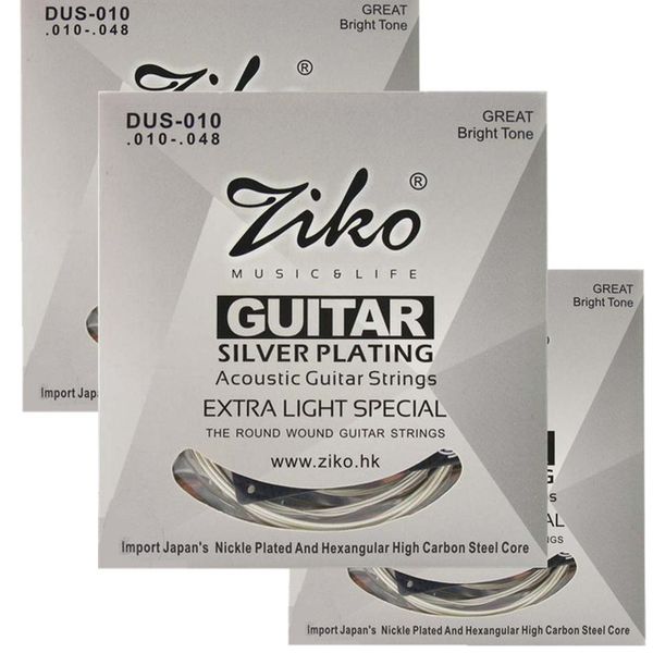 3 set/lotto 010-048 DUS-010 ZIKO corde per chitarra acustica parti di chitarra strumenti musicali all'ingrosso Accessori