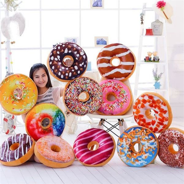 

12 styles 40cm doughnut pillow shaped ring plush soft cushion colorful donut pizza cushion decorative pillow plush toys ib377