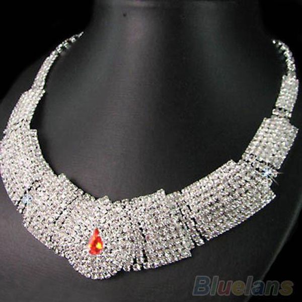 

Wedding Bridal Crystal Rhinestone Bib Statement Necklace Jewelry Set 2MUZ