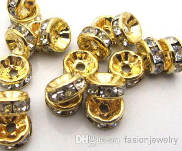 

8mm 500 pcs/lot gold plated white clear crystal rhinestone rondelle spacer beads, jewelry findings rondelle spacer loose bead i46464