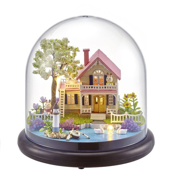 

wholesale-new b021 diy doll house mini glass ball model building kits handmade wooden miniature dollhouse toy christmas gift