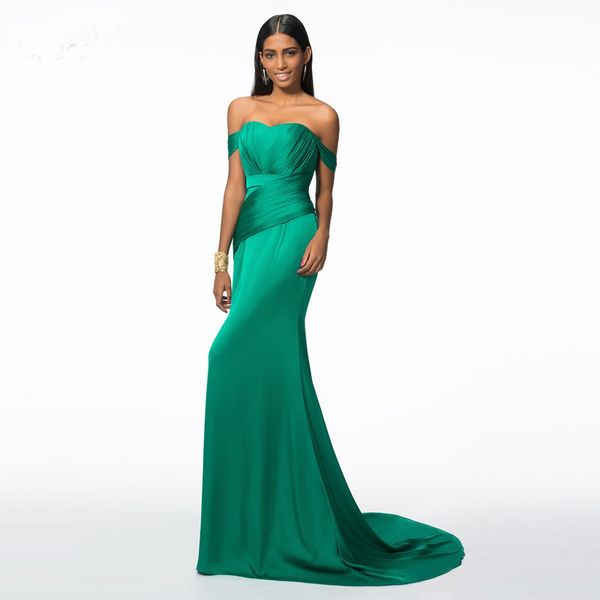 

2019 Elegant Hunter Mermaid Evening Dress Off the Shoulder Cap Sleeves Zipper Up Trumpet Long Prom Dress Formal Party Dress Robe de soiree