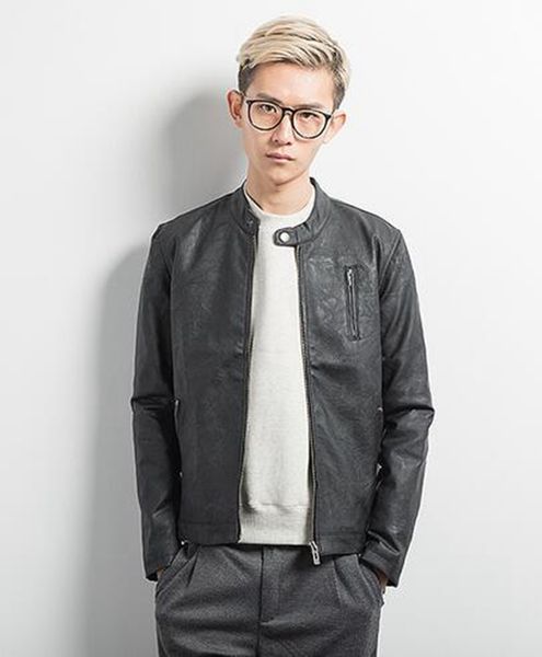 

new men's spring men stand collar leather clothing trend leather jacket slim short design outerwear singer costumes / m-2xl, Black
