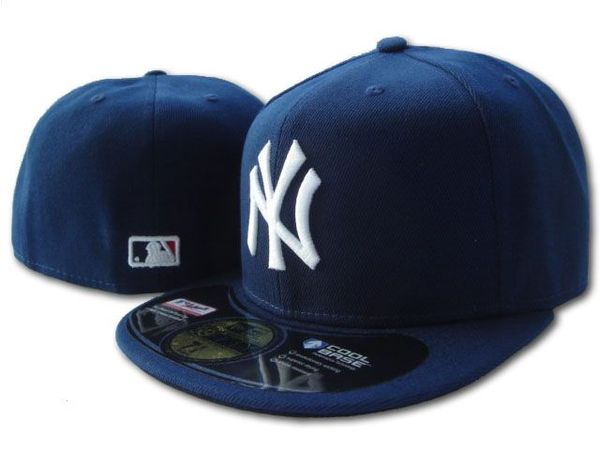 

wholesale good quality new all team ny navy size 8 basell fitted hats men's full closed flat visor cap bone  mix order is ok, Blue;gray
