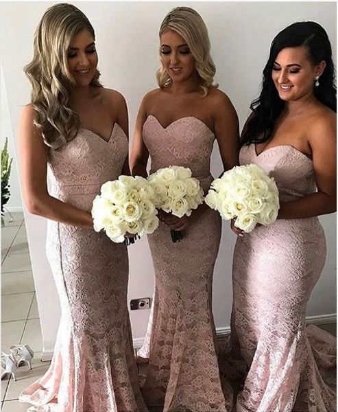 

blush pink full lace mermaid bridesmaid dresses sweetheart formal wedding guest gowns custom made maid of honor dress, White;pink