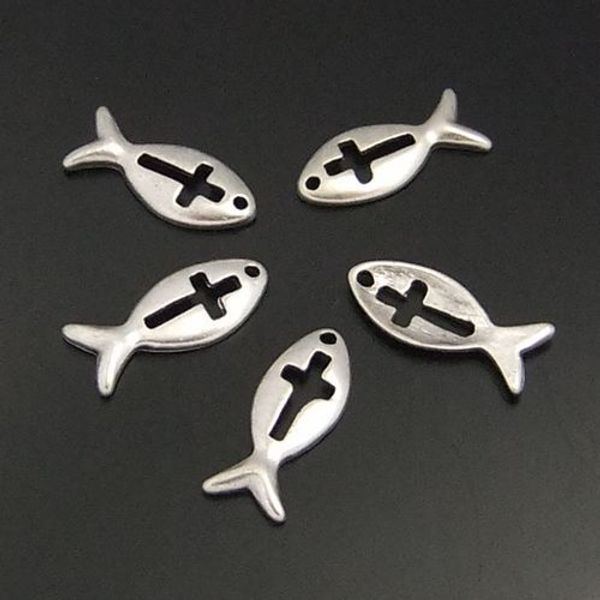

5pcs antiqued silver zinc alloy fish with cross charms pendants diy jewelry making au01613 jewelry making, Bronze;silver