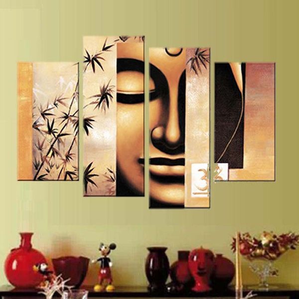 

4 pictures / set decoration oil painting canvas prints painting calligraphy cuadros quadros decorativos hd printed buddha painting