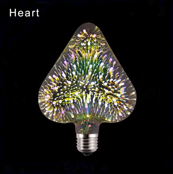 

magic e27 3d silver plated glass led colourful dream fantasy fireworks edison retro filament light bulb heart for holiday home party decor