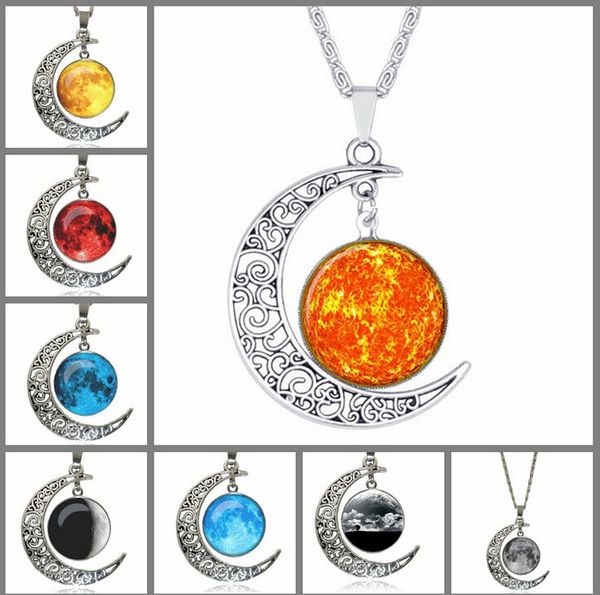 

24pcs/lot hollow carved moon sky time universe gemstone pendant necklaces mix style 2016 july style, Silver