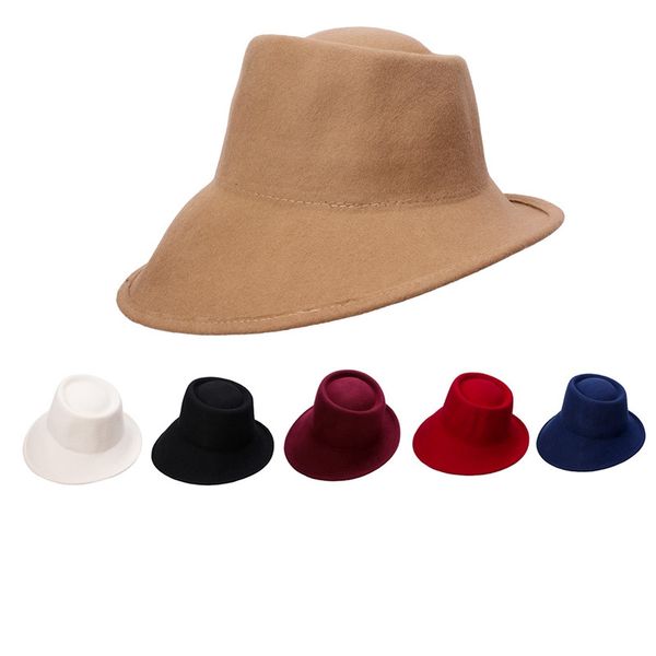 

special design 100% wool felt tilt asymmetrical brim wedding church cloche fedora casual hat t289, Blue;gray
