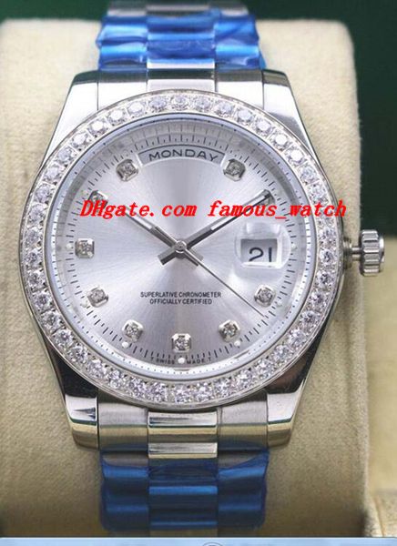 

luxury watches mens 18kt white gold diamond stainless steel bracelet automatic fashion brand men's watch wristwatch, Slivery;brown