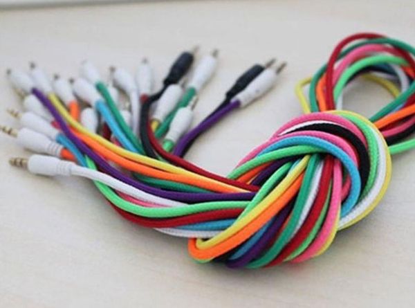 300 teile/los Candy Farbe Geflochtene Stoff 3,5 zu 3,5 Stecker auf Stecker Audio Kabel für iphone Kopfhörer Auto Aux