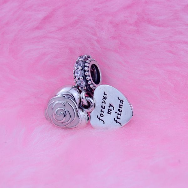 

original 925 sterling silver jewelry heart dangle charm with cz, soft pink enamel fits pandora bracelet diy bead wholesale fashion 1pc/lot, Black
