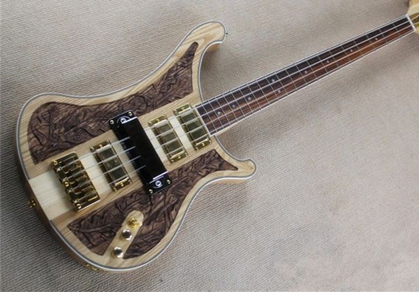 

Deluxe edition neck through body nc carving rick 4003 nature wood 4 tring electric ba guitar 4 pickup golden hardware hipping