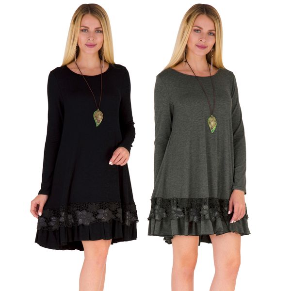 

new arrived autumn winter women's plus size dress long sleeve loose cotton casual loose dress embroidery t-shirt dress, Black;gray
