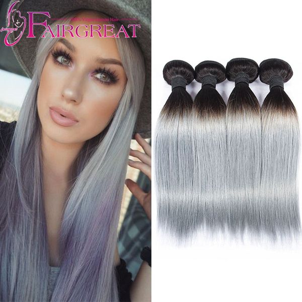 Fairgreat Mbre Human Hair Weave Straight 1b Sliver Grey Two Tone