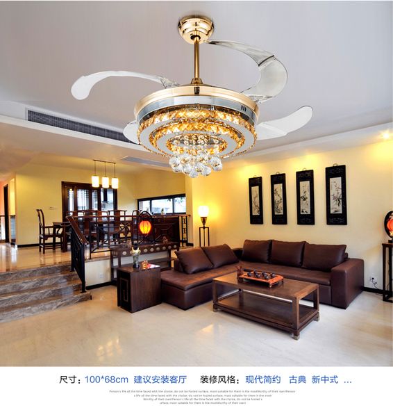 

gold stealth ceiling fan light minimalism modern crystal led fan lamp ceiling fans living room dining room bedroom lights fan