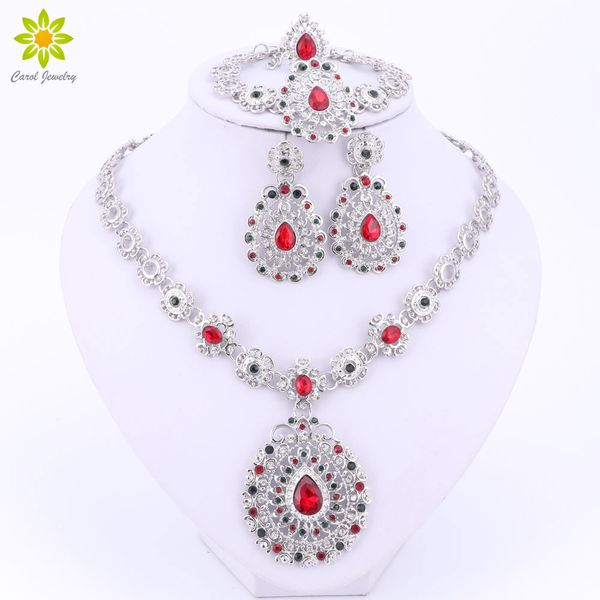

african beads jewelry sets silver plated jewelry set trendy necklace earrings bracelet ring set for women dubai jewelry set, Slivery;golden