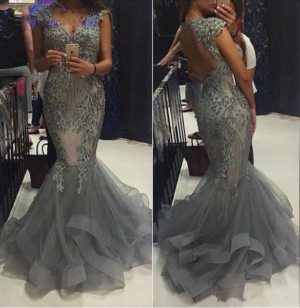 

deep v neck dresses party evening lace appliques beading crystals arabic plus size formal gowns for weddings grey celebrity dress, Black;red