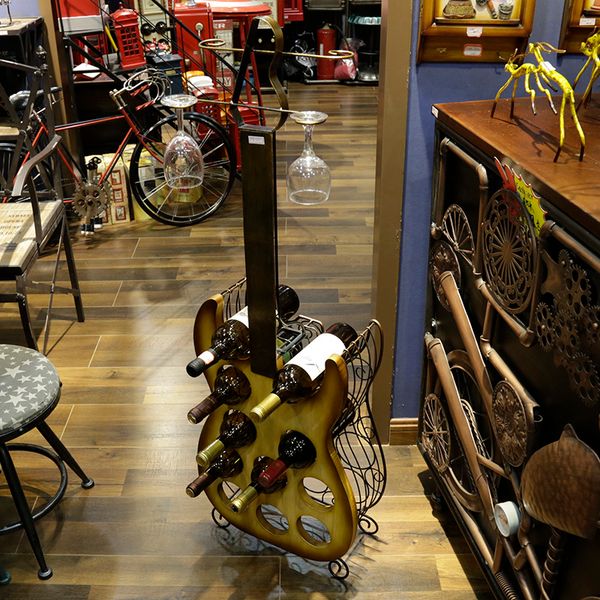 

Wrought iron guitar hape red wine rack gla holder furni hing article for 11 bottle 4 gla e hg11515
