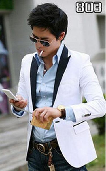 

han edition cultivate one's morality men's fashion leisure new type tide nightclub stage show black and white jackets. s - 2 xl, Black;red