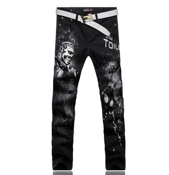 

new men's leisure fashion personality, cultivate one's morality show thin cotton denim printing straight trousers / 5647 28-38, Blue