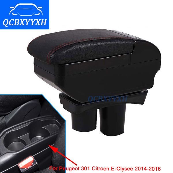 PU Per Citroen C-elysee Peugeot 301 2014-2016 Bracciolo Centrale Contenuti Negozio Scatola di Immagazzinaggio Con Portabicchieri Posacenere Accessori