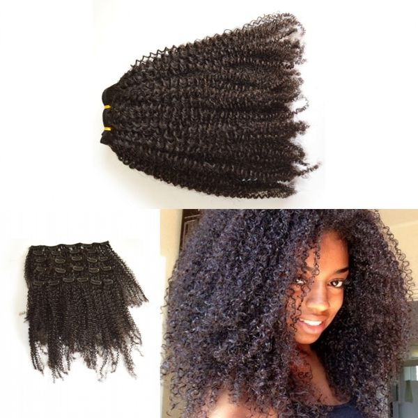 African American Clip In Human Hair Extension Full Head Mongolian