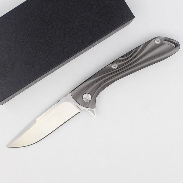 High End Novo Design D2 Aço Flipper faca dobrável 60HRC Satin Black Titnaium Handle EDC Pocket Knife presente facas coleccionáveis