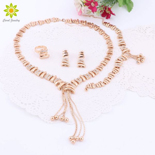 

jewelry sets for women crystal tassel necklace sets fine african beads earrings gold plated wedding dress accessories, Slivery;golden