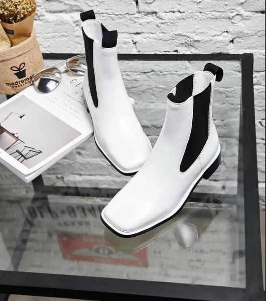 

fashionville*u671 40 black/white genuine leather flat short boots c e fashion women autumn vogue brand
