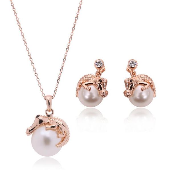 

2016 топ моды реальный европейский и американский бутик моды партии ожерелье серьги из двух частей наборы 18kgp жемчужные украшения для женщ, Silver