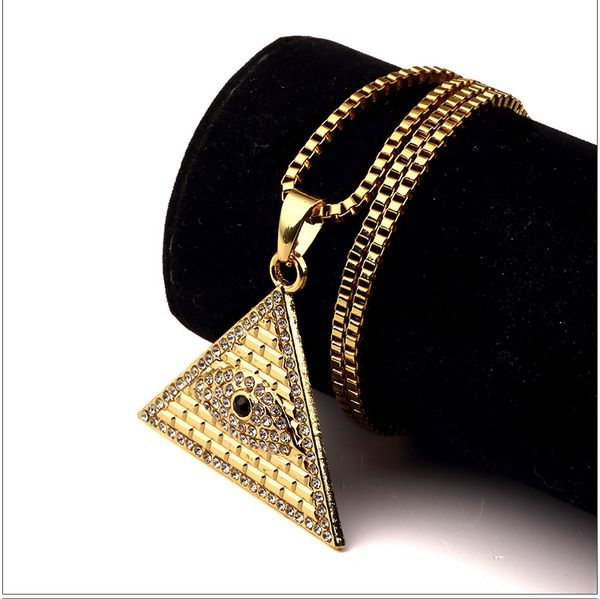Панк-рок хип-хоп Joyas Глаз Гора пирамида подвески ожерелье хипстеры хип-хоп ювелирные изделия Мужчины Женщины Bijoux Joyas Box цепи 60 см золото