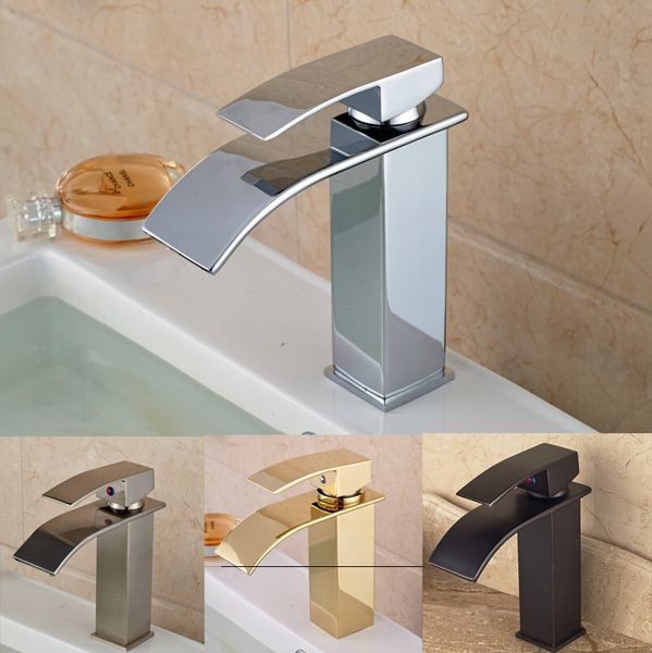 

wholesale- single lever waterfall basin sink faucet one hole brass mixer taps chrome/golden/orb/brushed nickel