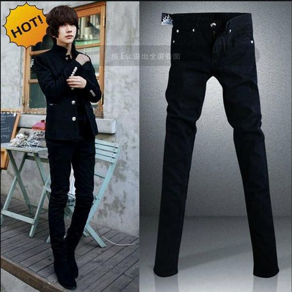 

black micro elastic skinny jeans men teenagers casual pencil pants cotton thin boy handsome hip hop trousers 28-34, Blue