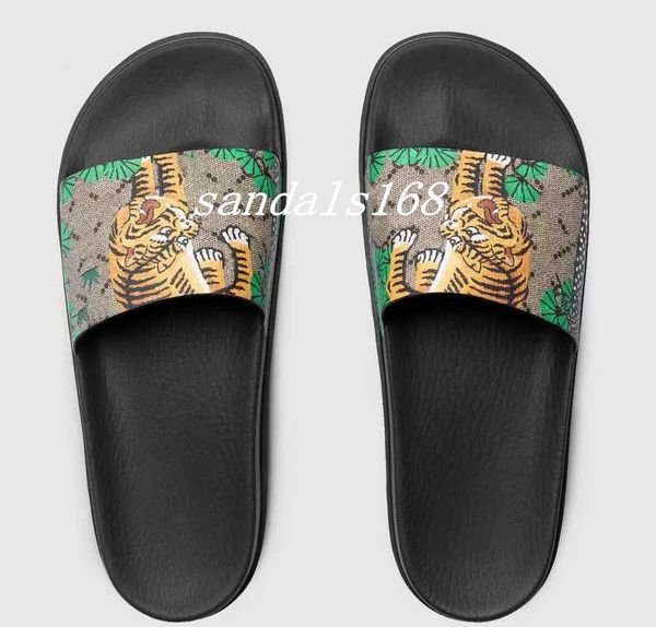 

Новые мужские моды причинно резиновые слайд сандалии шлепанцы с зеленый тигр бенгальский кожа мешки для пыли и коробка