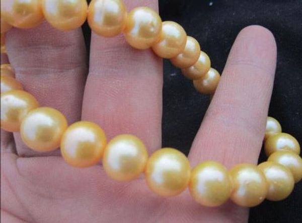 

beautiful south sea 10-11mm yellow natural pearl necklace 18" 14k gold clasp, Silver