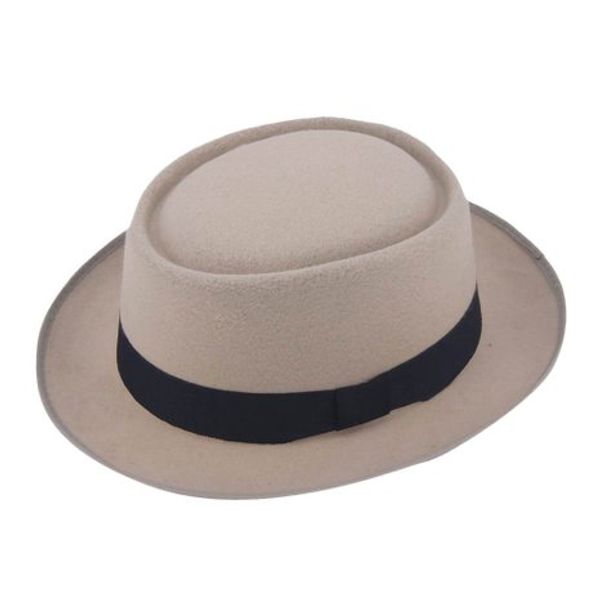 

wholesale-vintage hard felt wool pork pie hat flat rocker fedora cap, Silver