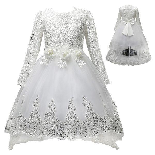 

prettybaby summer white kids girls dress long sleeves hollow design princess dresses 3d flower lace tutu dresses 200pcs/lot, Red;yellow