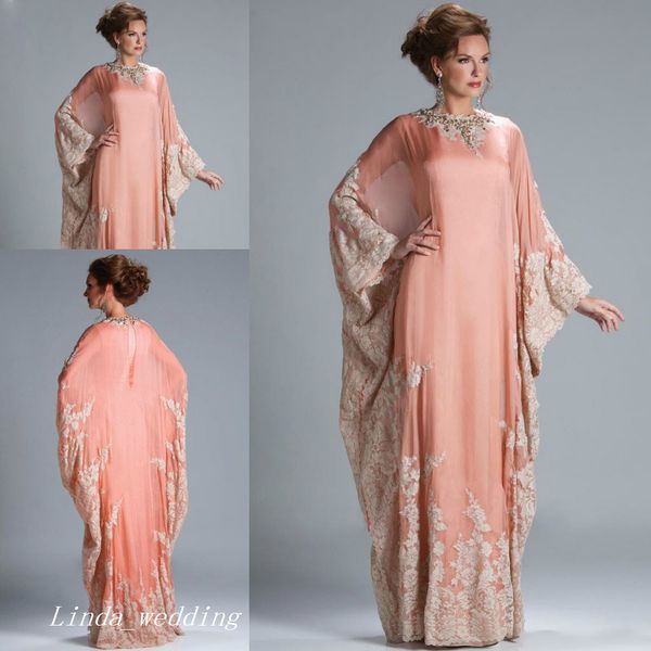 2019 novo coral abaya muçulmano marroquino dubai kaftan vestido de noite alto vestido de festa de garganta vestido