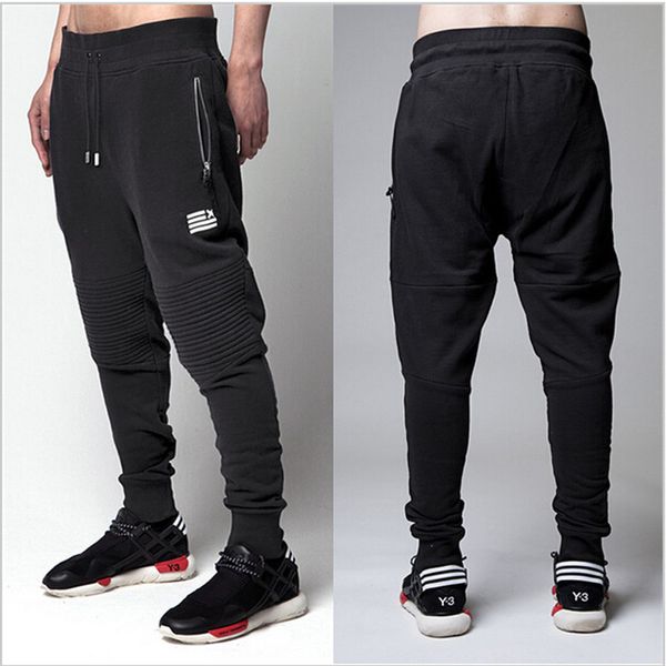 Atacado-High Street Fashion Zipper Mens Juntos Calças Motociclista Fresco Sweatpants Mulheres e Homens Calças Hip Hop Mens Mens Calças De Dança de Rua Calças