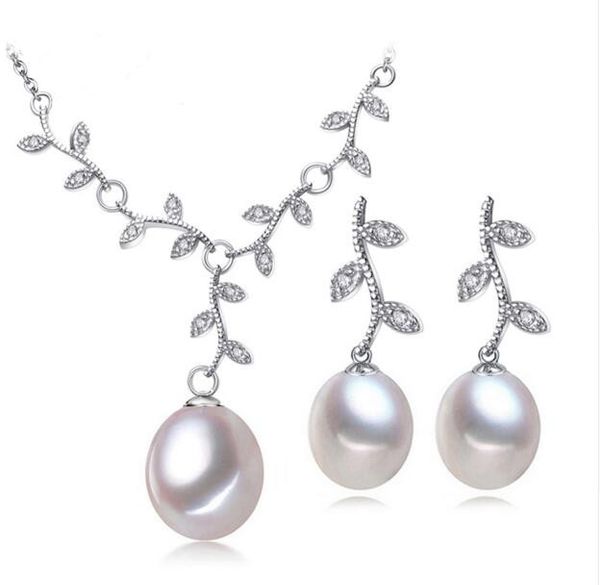 

New free shippin Pearl Jewelry,Pink Jewelry Sets for Women Natural Pearl leaves Necklace/Earring,earings fashion jewelry box christmas