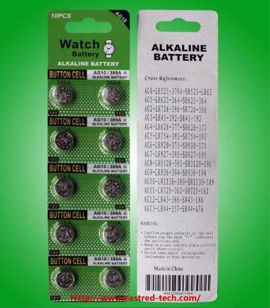 1,5 В AG10 LR1130 Кнопка батареи щелочной монеты кнопок для часов для часов 300blister Card