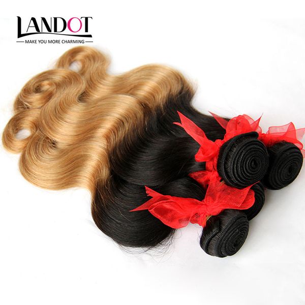 Ombre Extensões de Cabelo Humano Brasileiro Dois Tons de Cor 1B / 27 # Loira 7A Ombre Peruano Malaio Indiano Cambojano Onda Do Corpo Do Cabelo Weave Bundles