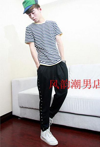 

men's spring han edition new leisure haroun pants rivet new fashion personality big yards of non-mainstream pants / 27-42, Black